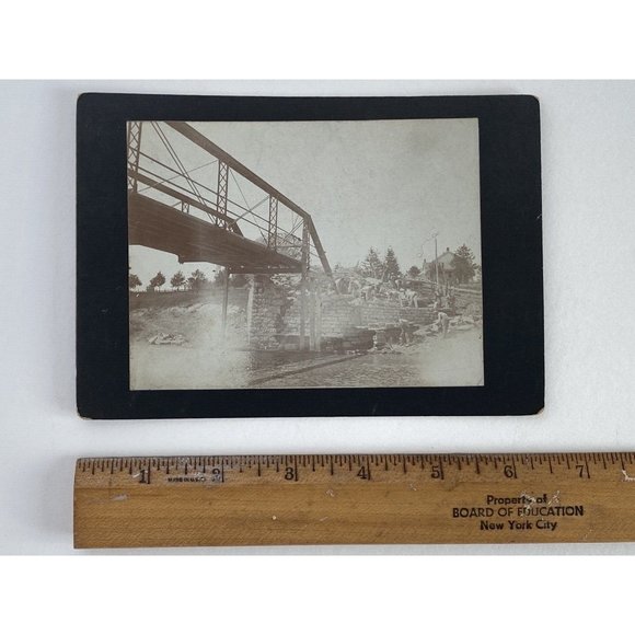 c1900 Cabinet Card Photo Men Building a Bridge Sepia - Picture 8 of 9